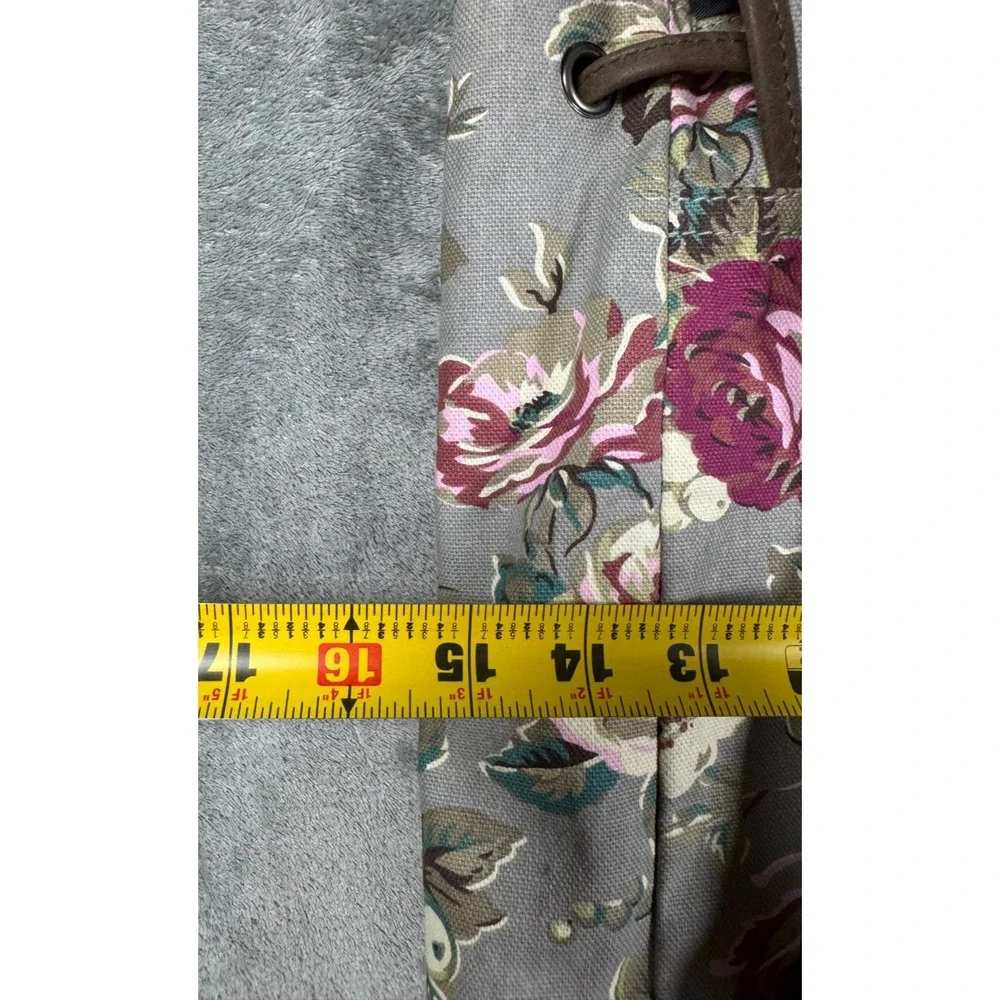 American Eagle Floral Canvas Drawstring Rucksack Backpack Gray Pink OS 169956